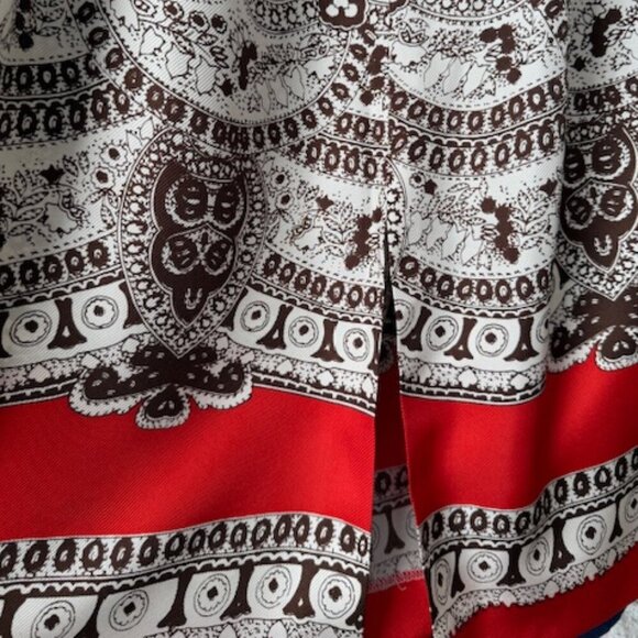 Talbots Red & Brown Silk A-Line Pleated Tie Midi Boho Skirt Women's Size 12 - Picture 4 of 5